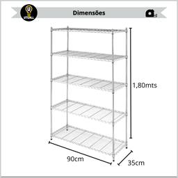 Estante Aço 5 Prateleiras Ajustáveis Cromada Aramada 1,81 X 90,7 X 35,5 sem Rodizio - 5