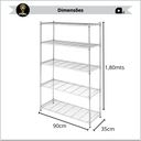 Ver imagem 5 de Estante Aço 5 Prateleiras Ajustáveis Cromada Aramada 1,81 X 90,7 X 35,5 sem Rodizio
