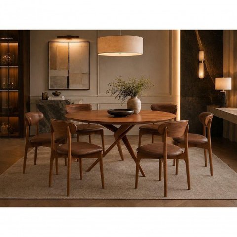 Sala de Jantar Pisa 6 Lugares Tampo em MDF Madeira Maciça Tauari Cinamomo 135cm