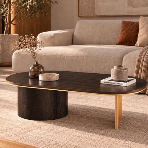 Mesa de Centro Oval Aurora 137 cm Ébano/Gold