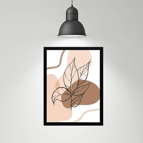 Quadro Abstrato Orgânico Folha Rosê Marrom 24x18cm:madeira Preta