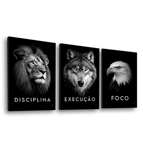 Quadro Decorativo Trio Foco, Disciplina e Execução Premium