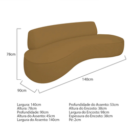 Sofá Curvo 2 Lugares Orgânico Amsterdã 140cm Bouclé Caramelo- Mabe Magazine - 3