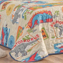 Kit Colcha Solteiro Infantil Fantasy Dupla Face Microfibra 2 Peças - Dinossauro - 3