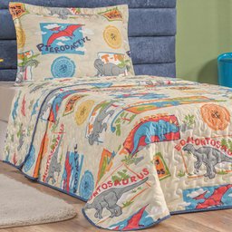 Kit Colcha Solteiro Infantil Fantasy Dupla Face Microfibra 2 Peças - Dinossauro - 1