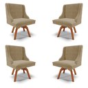 Ver imagem 1 de Kit 4 Cadeiras Decorativas Sala de Jantar Base Giratória de Madeira Firenze Suede Nude/Natural G19 -