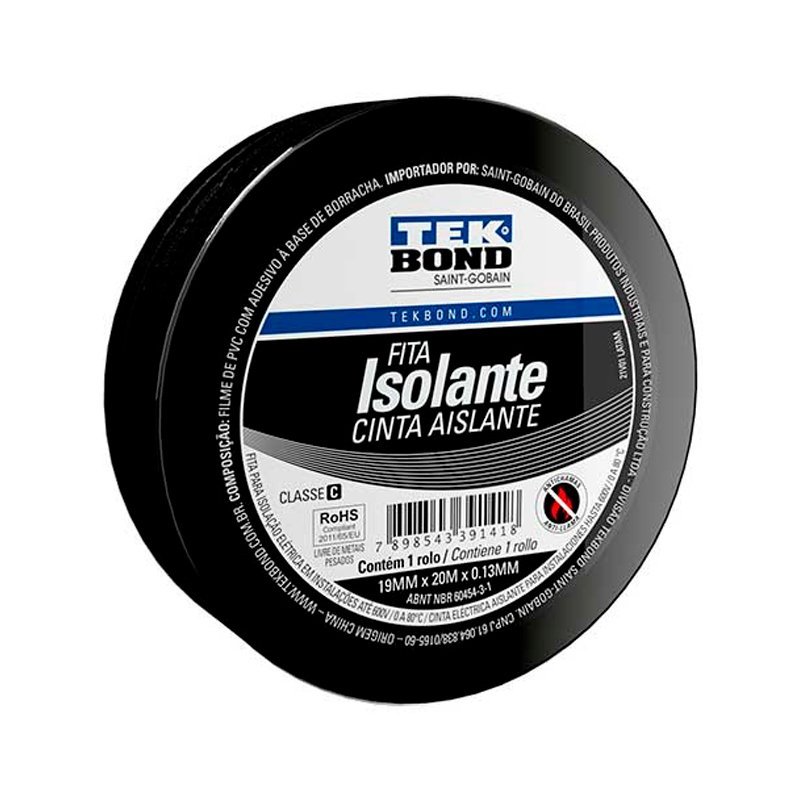 10 Fitas Isolantes Uso Geral Tekbond 19mm x 20m x 0,13mm - 1