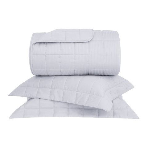 Kit Colcha King Size Damask Stripes 100% Algodão Cetim 300 Fios Cinza 3 Peças Buddemeyer
