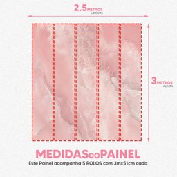Papel de Parede Painel 3d Mármore Rosa Claro Vinílico 2,5m Auto Colante Lavável Revestimento - 3