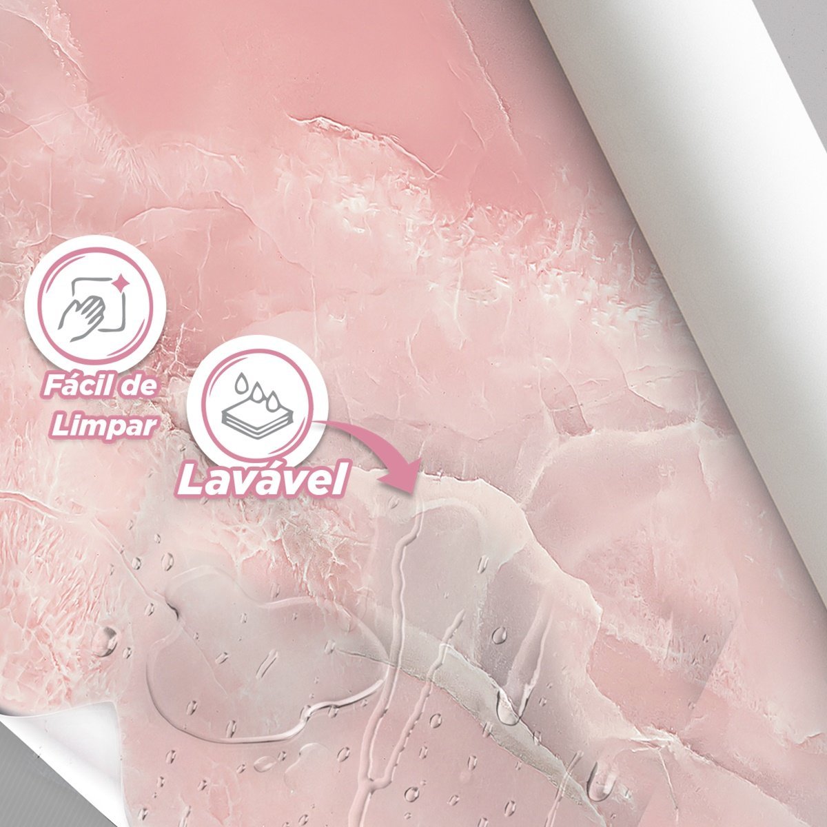 Papel de Parede Painel 3D Mármore Rosa Claro Vinílico 2,5M Auto Colante Lavável Revestimento - 3