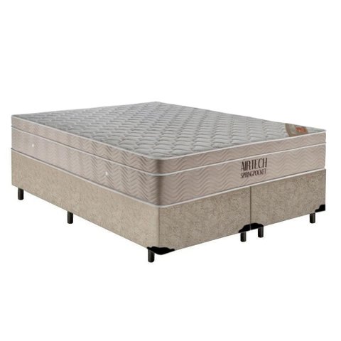 Cama Box King Bipartido Suede + Colchão Molas Ensacadas ISO SpringPocket Ortobom 65x193x203:Bege