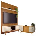 Ver imagem 1 de Estante Home Theater com Bancada Suspensa Milo com Aparador para Sala Buffet Mônaco Cinamomo Off Whi