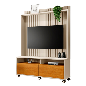 Estante Rack P/ Tv 50" Home Ripado Estilos 1,45cm C/ Rodizio:off White/ Naturale
