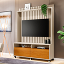 Ver imagem 2 de Estante Rack P/ Tv 50" Home Ripado Estilos 1,45cm C/ Rodizio:off White/ Naturale
