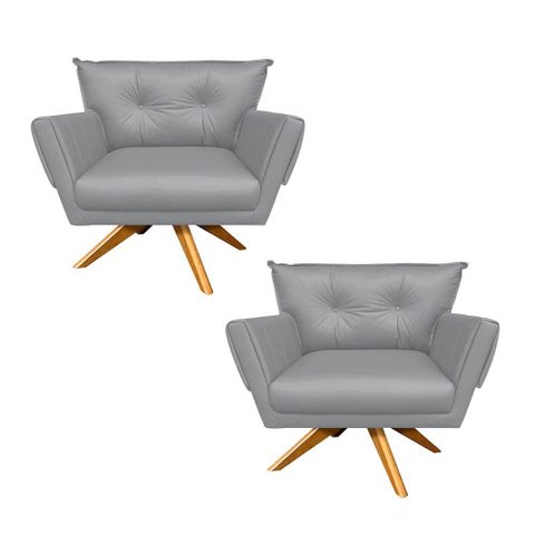 Kit 02 Poltronas Giratórias Anitta Corino Cinza