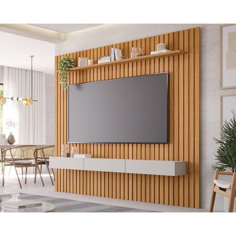 Home P/tv até 75 Pol Maragogi C/bancada e Prateleira Ripado 230x220cm Nature/off White - Permóbili
