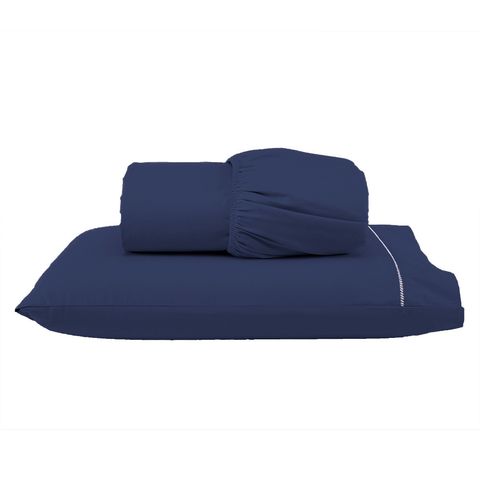 Lençol Solteiro com Fronha 400 Fios Percal 100% Toque Macio Cor:azul