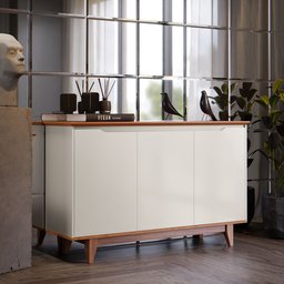 Buffet 3 Portas Aparador Servir Sala Jantar Cozinha Flow Ej Móveis:off White/freijó - 9