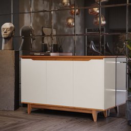 Buffet 3 Portas Aparador Servir Sala Jantar Cozinha Flow Ej Móveis:off White/freijó - 6