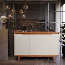 Buffet 3 Portas Aparador Servir Sala Jantar Cozinha Flow Ej Móveis:off White/freijó - 5