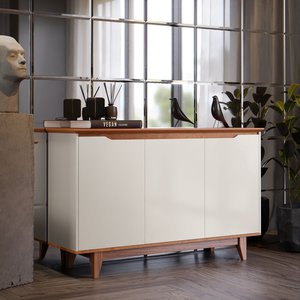 Buffet 3 Portas Aparador Servir Sala Jantar Cozinha Flow Ej Móveis:off White/freijó