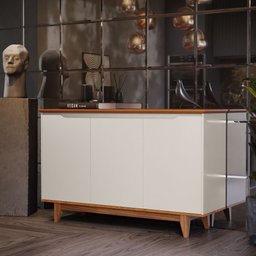 Buffet 3 Portas Aparador Servir Sala Jantar Cozinha Flow Ej Móveis:off White/freijó - 2