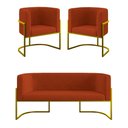 Ver imagem 1 de Kit 2 Poltronas + Sofá 2 Lugares Base de Metal Gold Balaqui