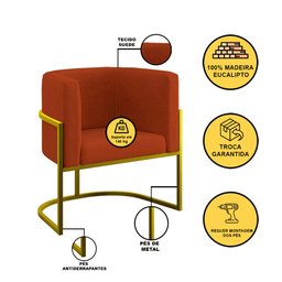 Kit 2 Poltronas + Sofá 2 Lugares Base de Metal Gold Balaqui - 7