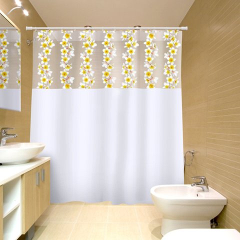 Kit Varão + Cortina para Box Visor | Cortina FLORES AMARELAS (1,35x2,00m) E Varao Extensivel 70 ate