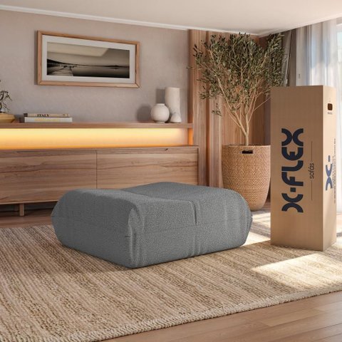 Puff Glamour Boucle Grafite Embalada em Caixa Xflex Sofás