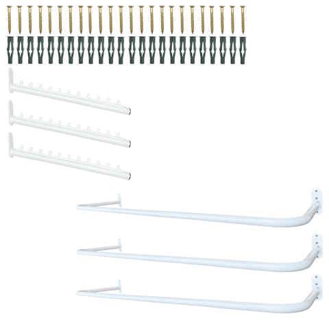 3 Araras Cabideiro 80cm Loja Closet Fixo de Parede + 3 Suportes Rt Inclinado 40cm para Roupas Branco