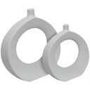 Ver imagem 2 de Kit Esculturas Vasos Decorativo em Cerâmica Branco 2 Peças - Rio Home
