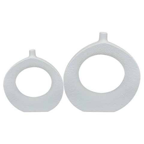 Kit Esculturas Vasos Decorativo em Cerâmica Branco 2 Peças - Rio Home