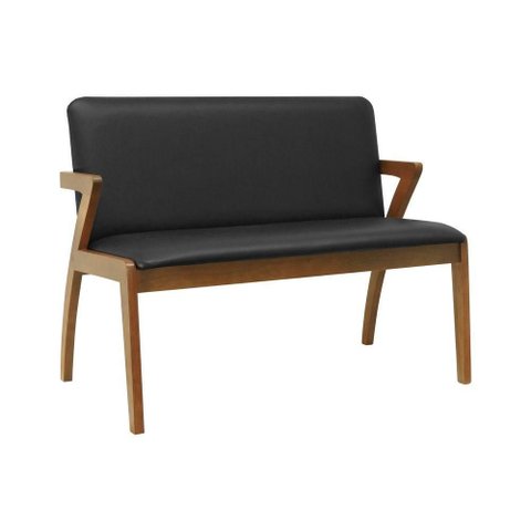 Banco 2 Lugares Lille Madeira Maciça Assento Estofado Corano Preto 110cm Decorise