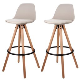 Kit 2 Banquetas Altas Luisa Rivatti Polipropileno Almofada PU Nude Base Madeira - 1