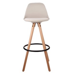 Kit 2 Banquetas Altas Luisa Rivatti Polipropileno Almofada PU Nude Base Madeira - 3