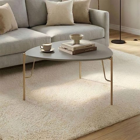 Mesa de Centro Bend Triangular MDF Metal 89cm Grigio com Dourado