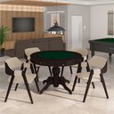Ver imagem 1 de Conjunto Mesa de Jogos Bellagio e 4 Cadeiras Madeira Poker Base Estrela Linho Offwhite/tabaco