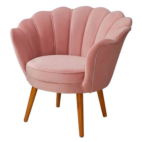 Poltrona Decorativa Pétala Veludo Rose Pés Palito