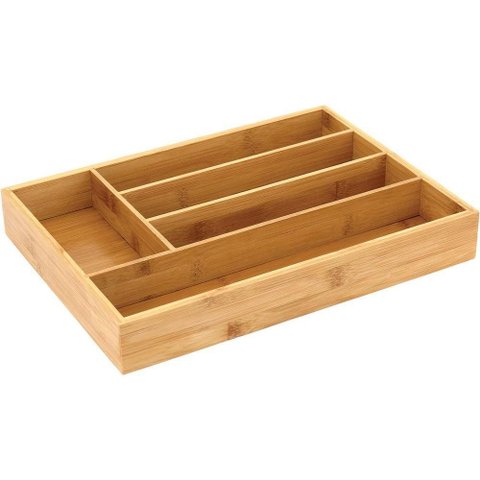 Table Bandeja para Talheres 5x36x26cm Bambu Natural com 5 Divisoes