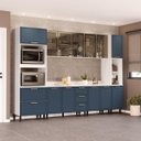 Ver imagem 1 de Cozinha Amara Aéreos Porta Vidro Torre Quente Paneleiro Balcões com Tampo Branco/Azul 250775