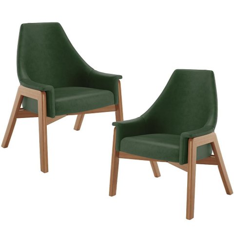 Kit 02 Poltronas Decorativa Sakura L02 Couríssimo Verde Musgo - Lyam Decor