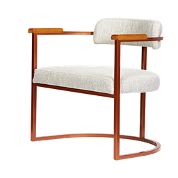 Kit 02 Poltronas Ohio Braço Madeira Linho Bege Estrutura Bronze - 3