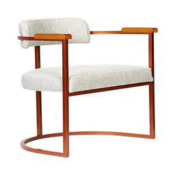 Kit 02 Poltronas Ohio Braço Madeira Linho Bege Estrutura Bronze - 4