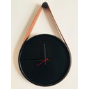 Ver imagem 1 de Relógio Decorativo Adnet Preto Alça Corino Caramelo Mostrador Preto Ponteiro Preto 20cm Redondo