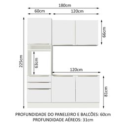 Cozinha Compacta Madesa Lux com Armário e Balcão 5 Portas 3 Gavetas Branco/Branco Veludo Cor:Branco  - 3