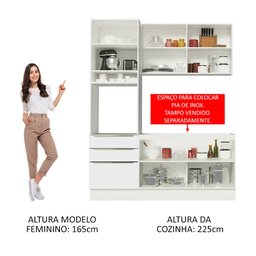 Cozinha Compacta Madesa Lux com Armário e Balcão 5 Portas 3 Gavetas Branco/Branco Veludo Cor:Branco  - 5