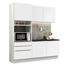 Cozinha Compacta Madesa Lux com Armário e Balcão 5 Portas 3 Gavetas Branco/Branco Veludo Cor:Branco  - 2