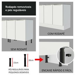 Cozinha Compacta Madesa Lux com Armário e Balcão 5 Portas 3 Gavetas Branco/Branco Veludo Cor:Branco  - 9