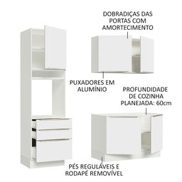 Cozinha Compacta Madesa Lux com Armário e Balcão 5 Portas 3 Gavetas Branco/Branco Veludo Cor:Branco  - 4